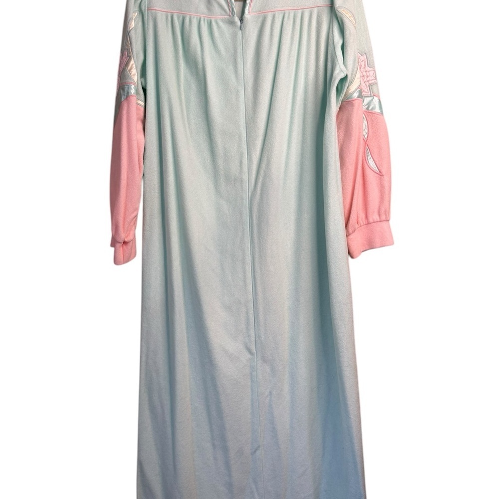 Vintage Appel Fleece Robe Long Maxi Blue & Pink Zips Half Way Size Small mumu C7 - Picture 2 of 11